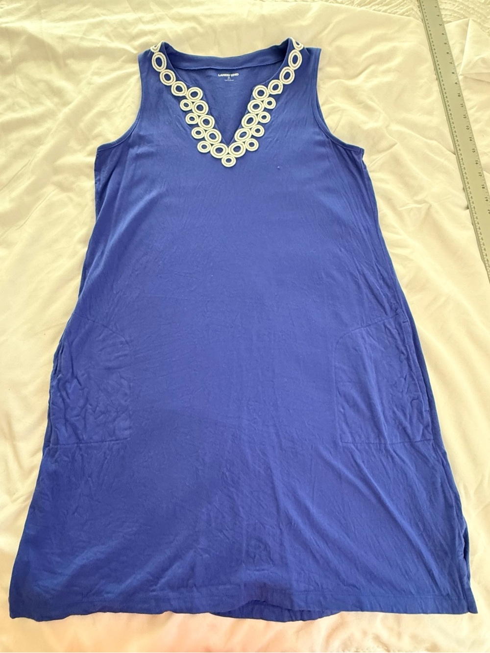 Lands' End Women's Cotton Jersey Notch Neck Dress Cotton Jersey Notch Neck Blue